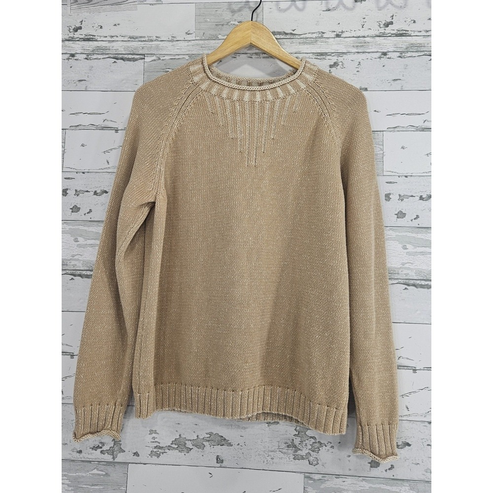 Investments Womens Tan Cotton Knit Pullover Sweater Size L Raglan Crew Neck